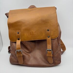 LXY Vegan Leather Backpack Brown Tan Rucksack Laptop Bag Academia